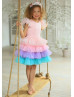 Multicolor Satin Tulle Unicorn Flower Girl Dress